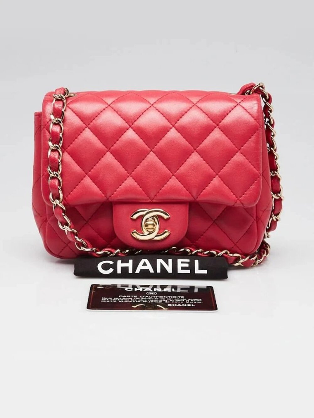 Chanel Pink Quilted Lambskin Leather Classic Square Mini Flap Bag